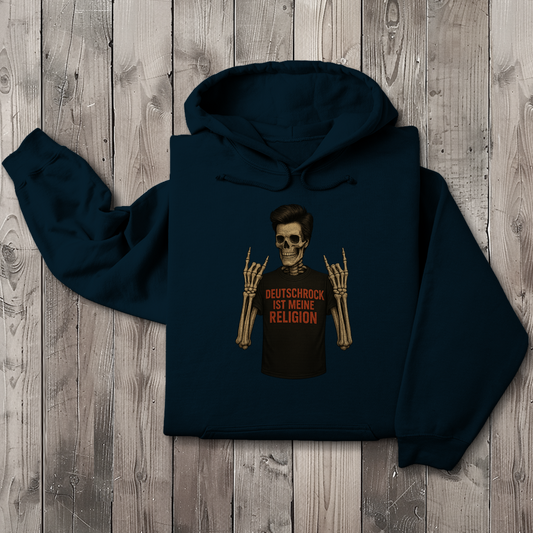 Herren Hoodie Skelett Mann Deutschrock ist meine Religion
