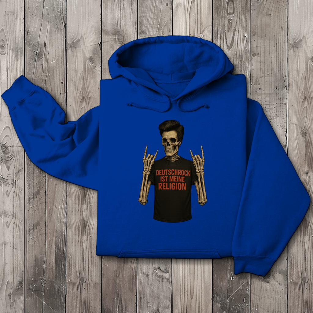 Herren Hoodie Skelett Mann Deutschrock ist meine Religion
