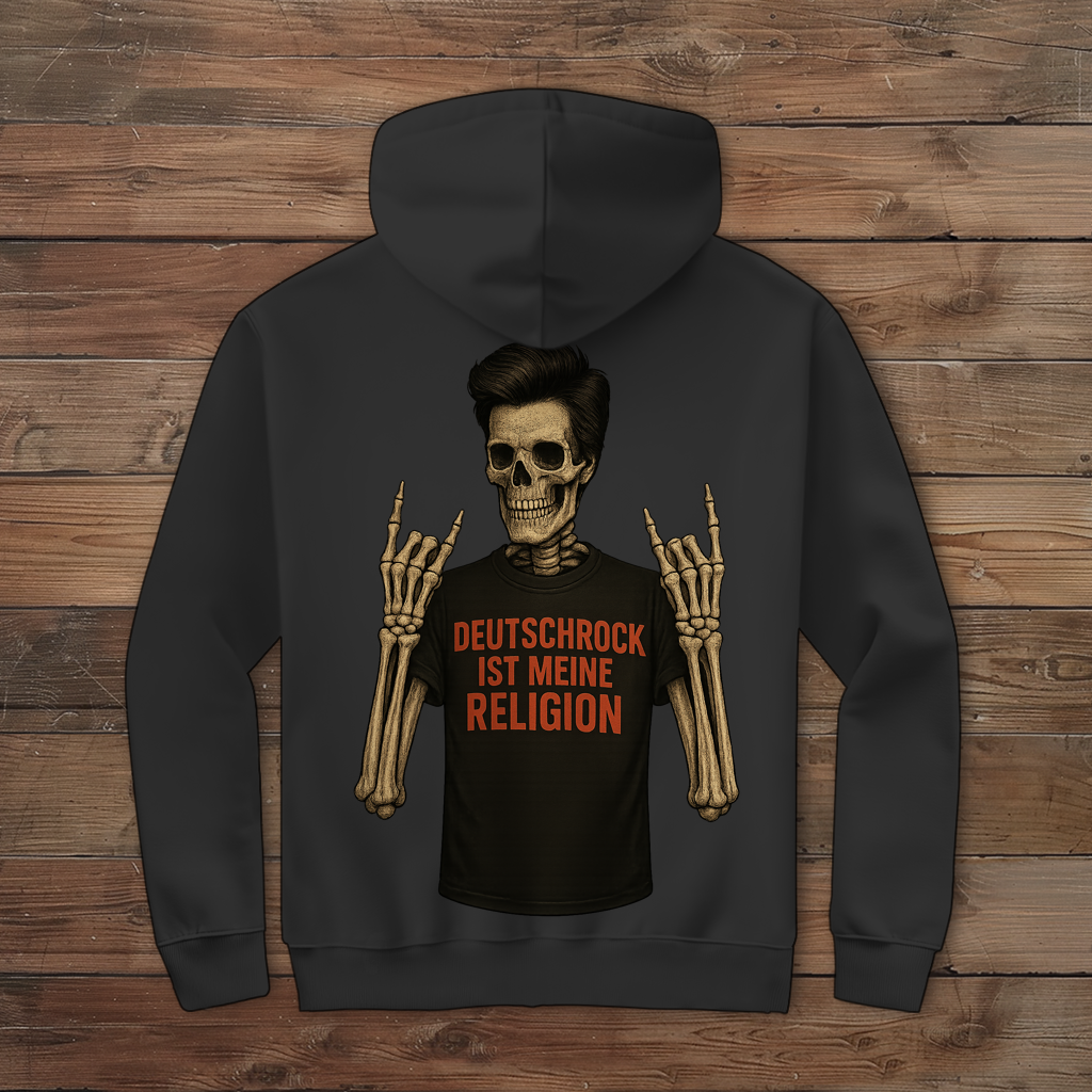 Herren Zipper Hoodie Skelett Mann Deutschrock ist meine Religion