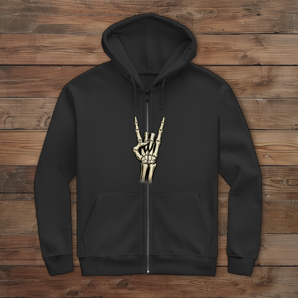 Herren Zipper Hoodie Skelett Mann Deutschrock ist meine Religion