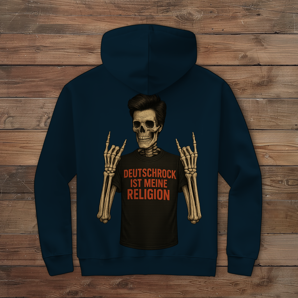 Herren Zipper Hoodie Skelett Mann Deutschrock ist meine Religion