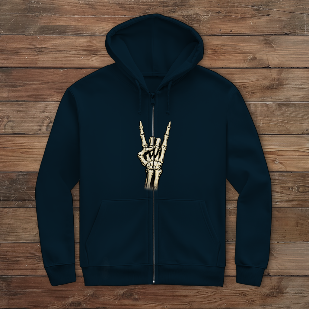 Herren Zipper Hoodie Skelett Mann Deutschrock ist meine Religion