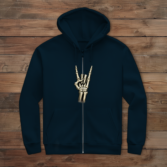 Herren Zipper Hoodie Skelett Mann Deutschrock ist meine Religion