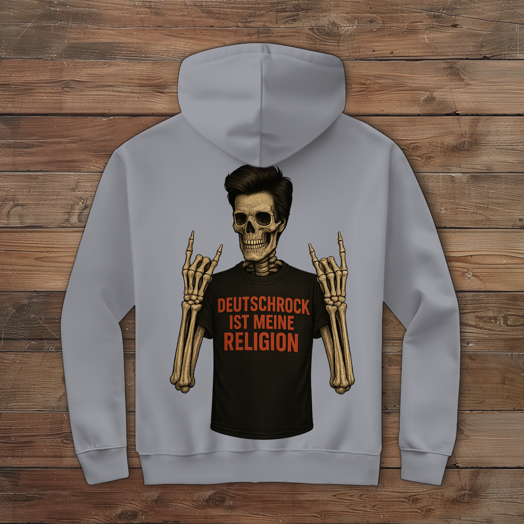 Herren Zipper Hoodie Skelett Mann Deutschrock ist meine Religion