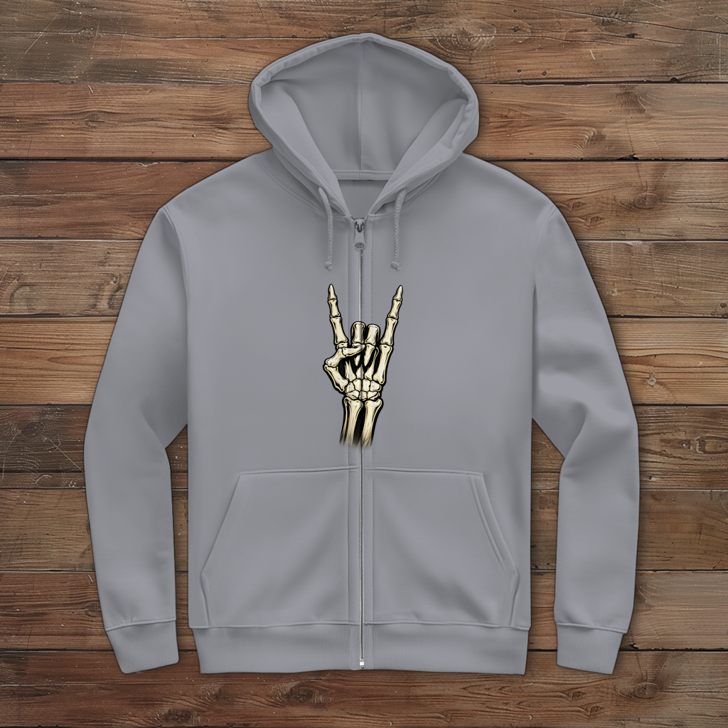 Herren Zipper Hoodie Skelett Mann Deutschrock ist meine Religion
