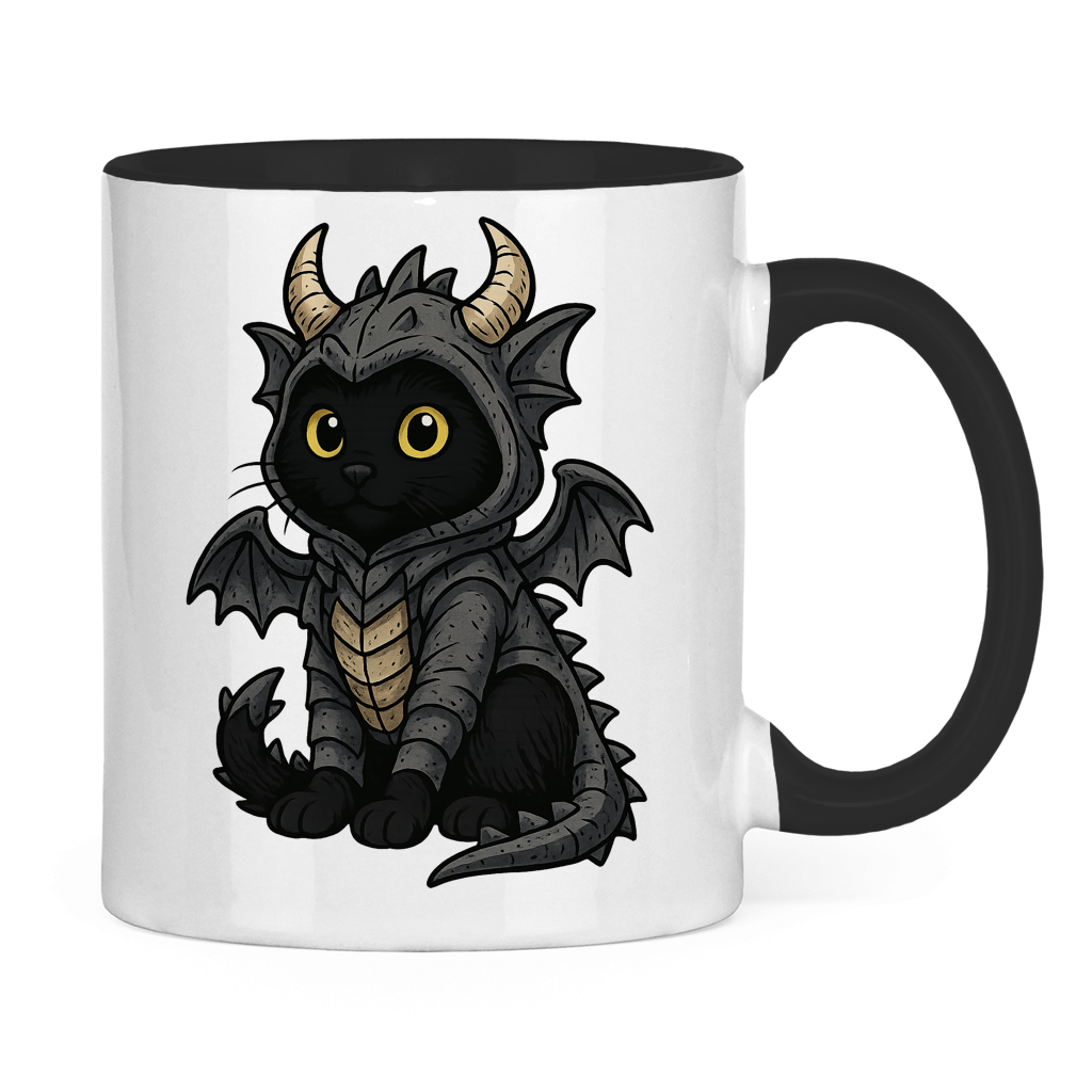 Tasse zweifarbig Katze Drachenkostüm Comic