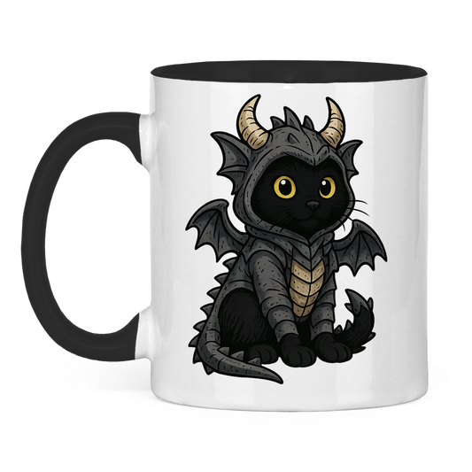 Tasse zweifarbig Katze Drachenkostüm Comic