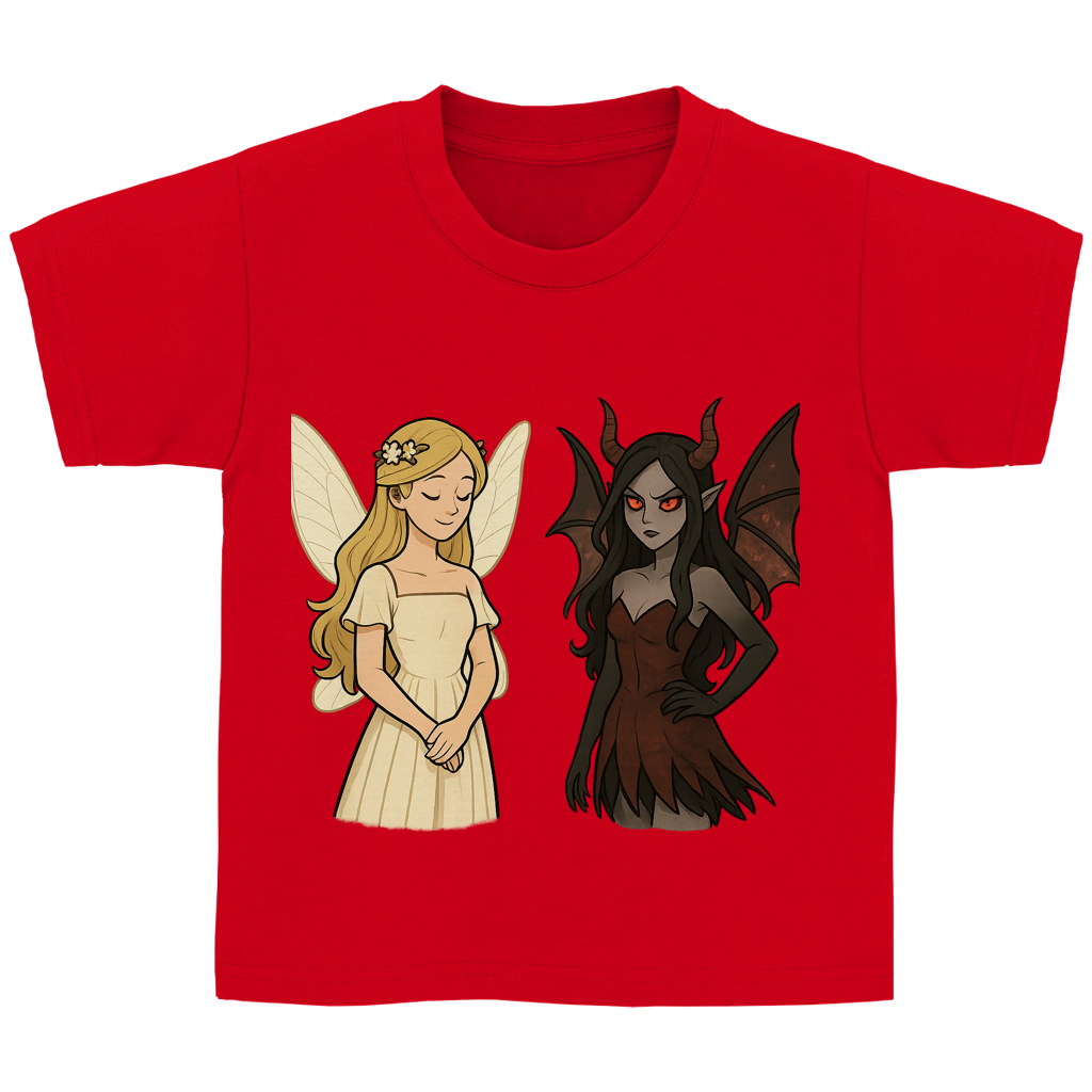 Kinder Basic T-Shirt Fee Gut und Böse