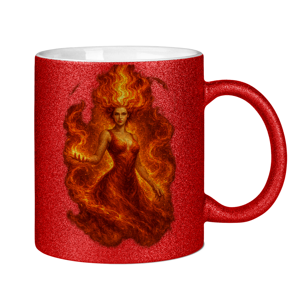 Glitzertasse Feuerfrau