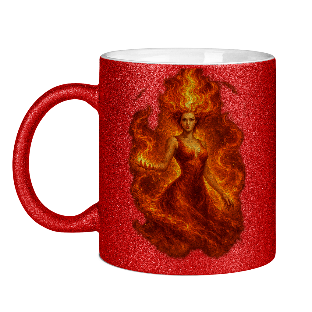 Glitzertasse Feuerfrau