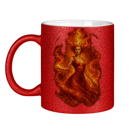 Glitzertasse Feuerfrau