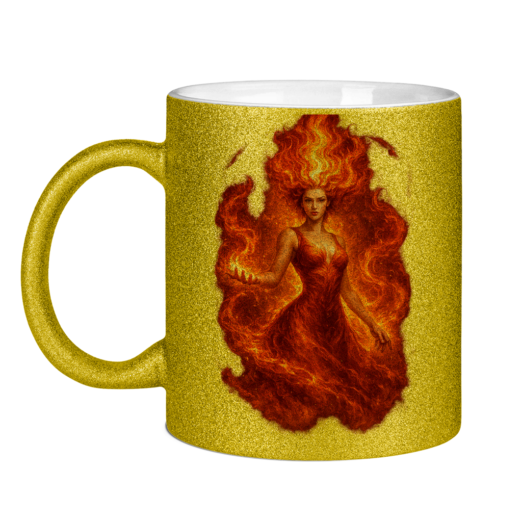 Glitzertasse Feuerfrau