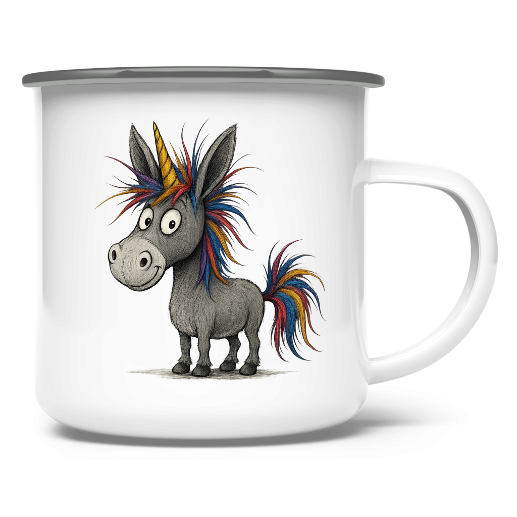 Emaille Tasse Einhorn Esel