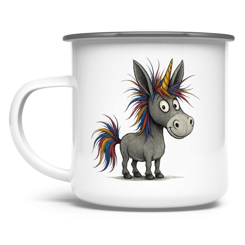 Emaille Tasse Einhorn Esel