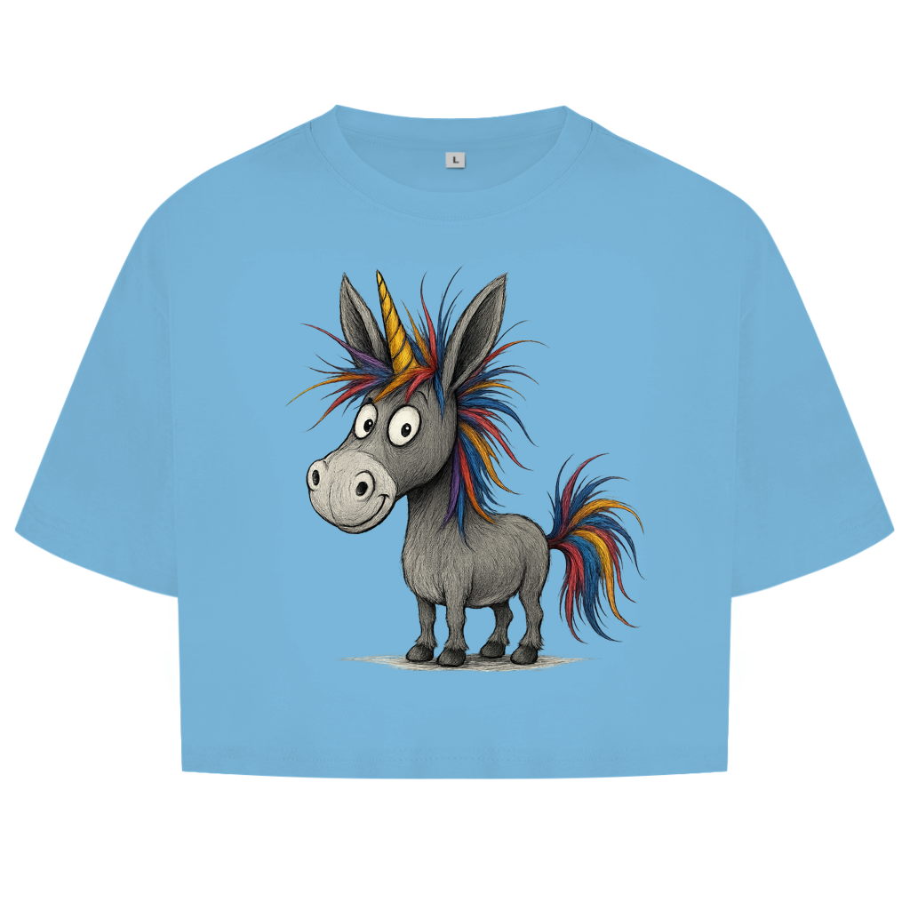 Damen Oversize Crop Top Einhorn Esel