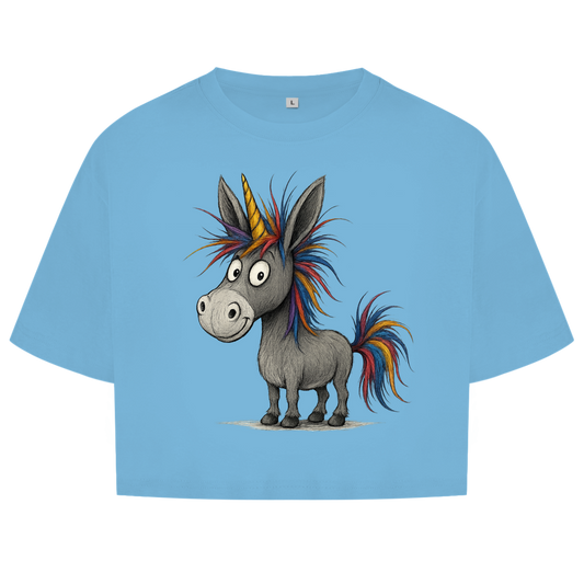 Damen Oversize Crop Top Einhorn Esel