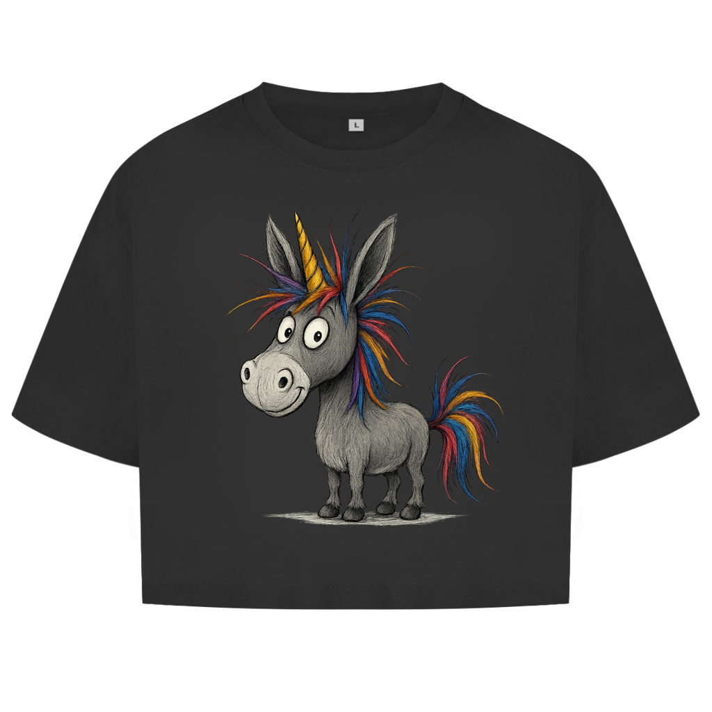 Damen Oversize Crop Top Einhorn Esel