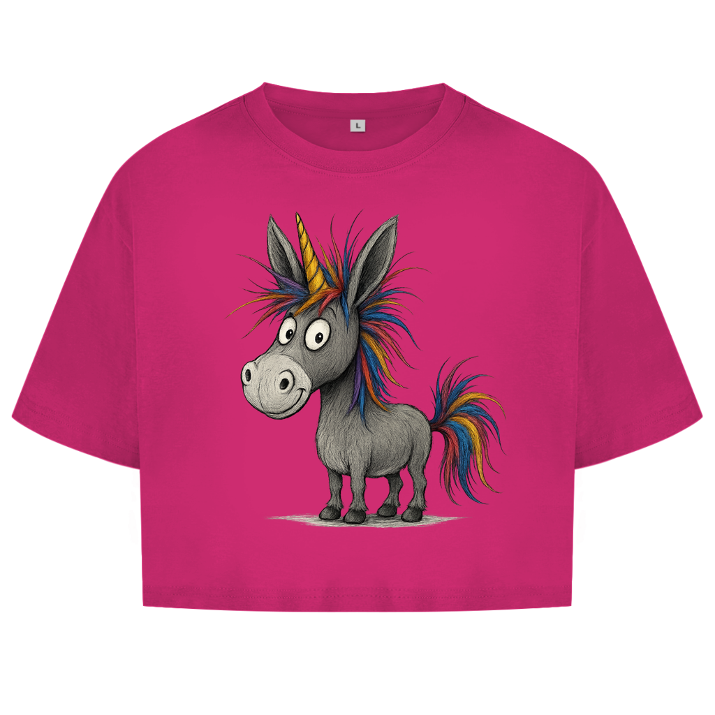 Damen Oversize Crop Top Einhorn Esel