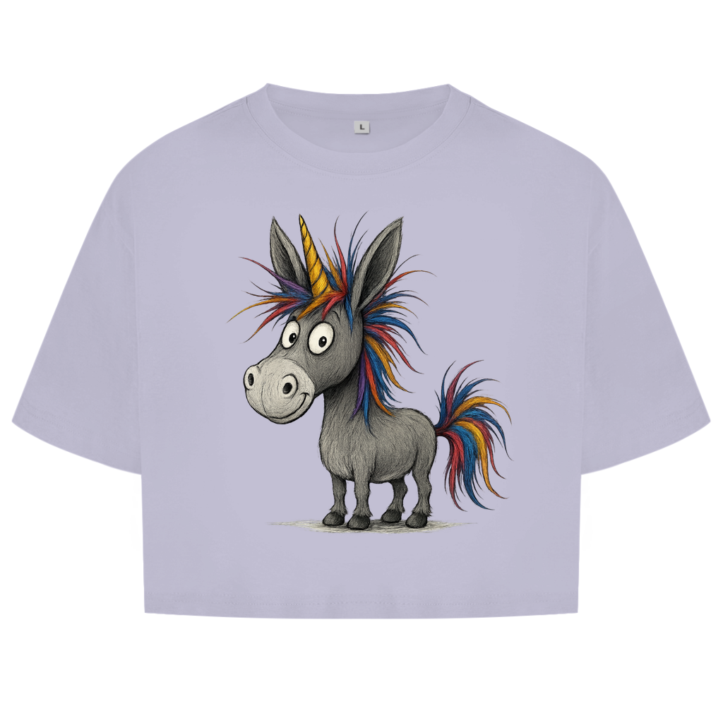 Damen Oversize Crop Top Einhorn Esel