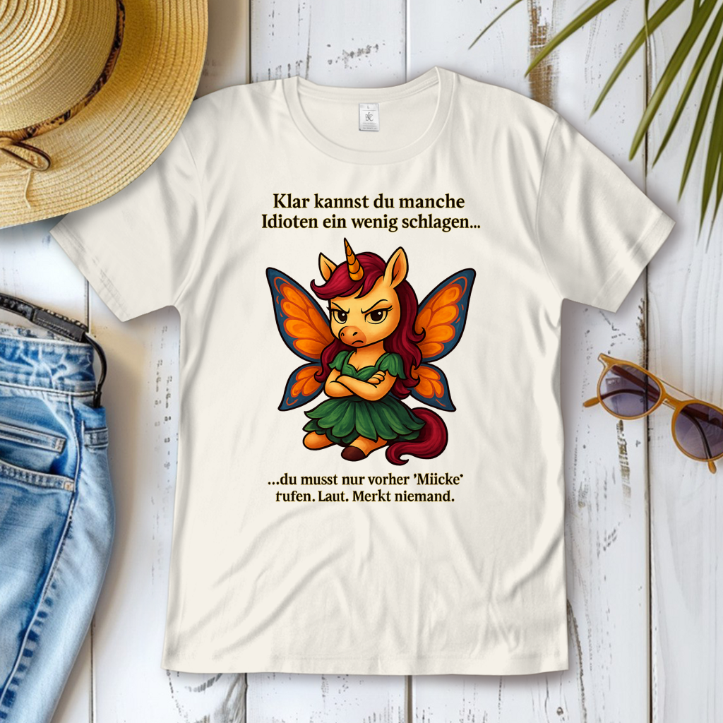 Damen T-Shirt Einhornfee Laut Mücke rufen