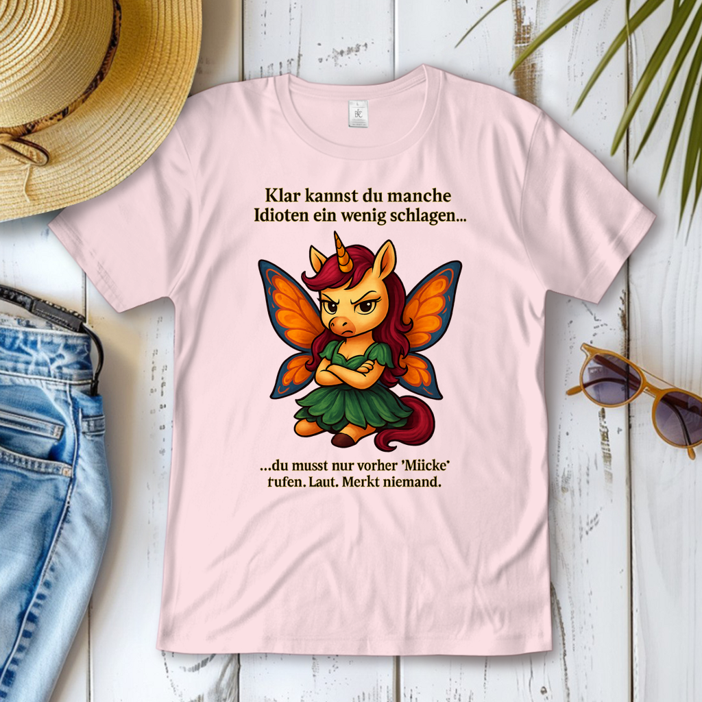 Damen T-Shirt Einhornfee Laut Mücke rufen