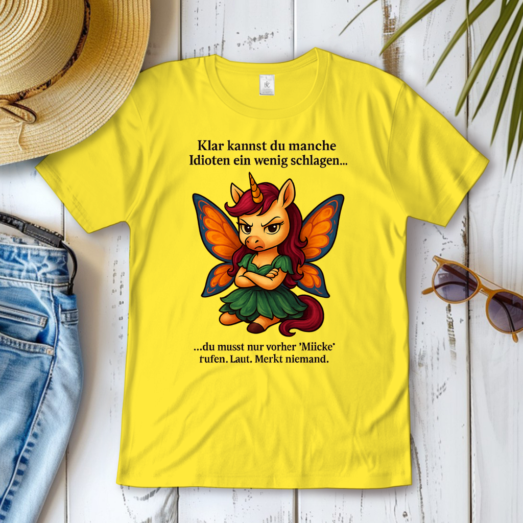 Damen T-Shirt Einhornfee Laut Mücke rufen