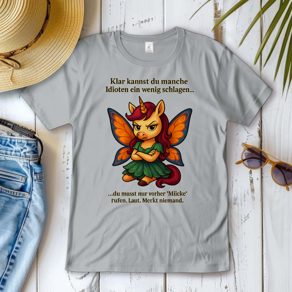 Damen T-Shirt Einhornfee Laut Mücke rufen