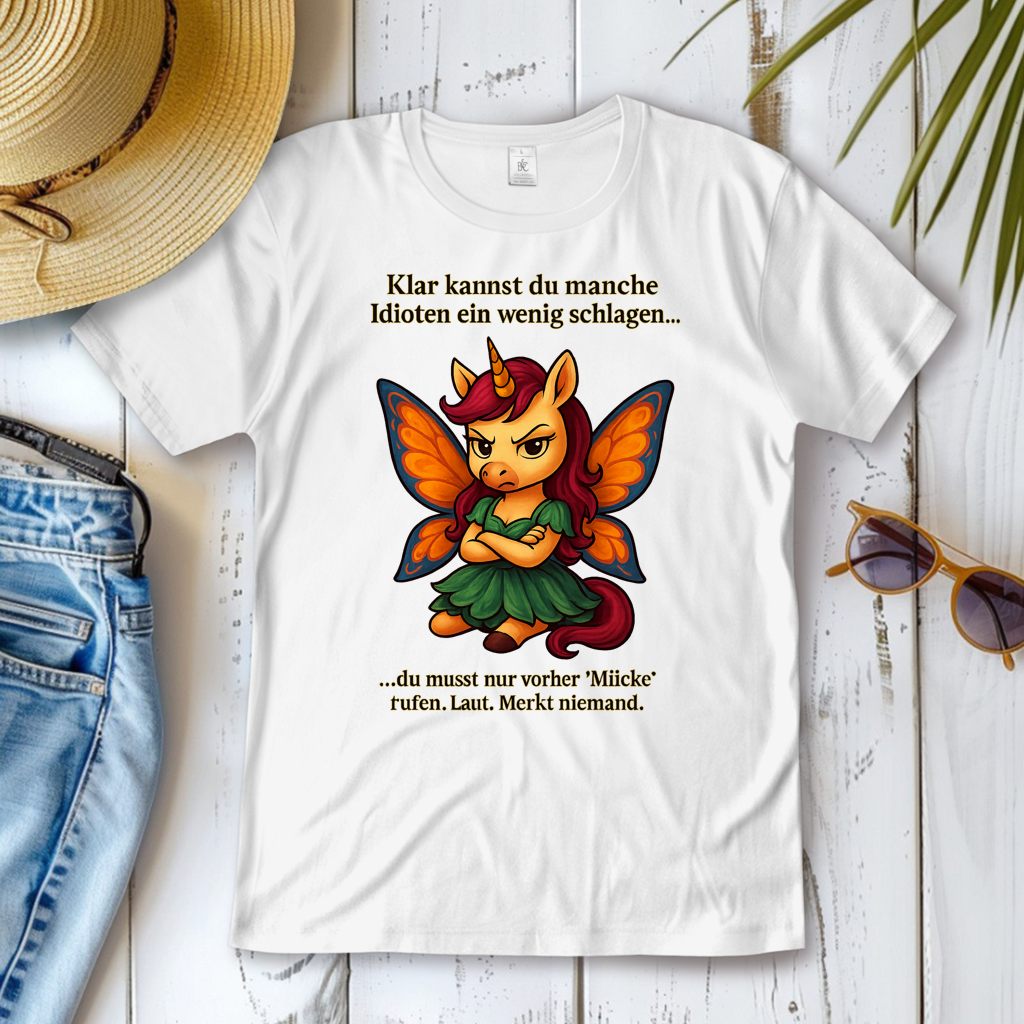 Damen T-Shirt Einhornfee Laut Mücke rufen