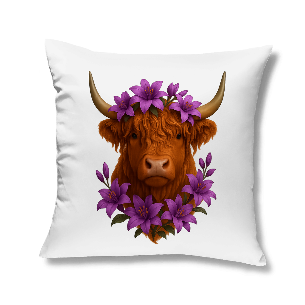 Kopfkissen Hochlandrind lila Blumen