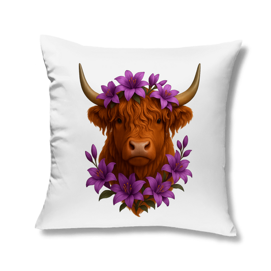 Kopfkissen Hochlandrind lila Blumen