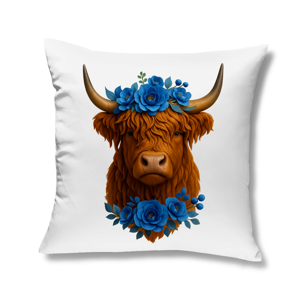 Kopfkissen Hochlandrind blaue Blumen