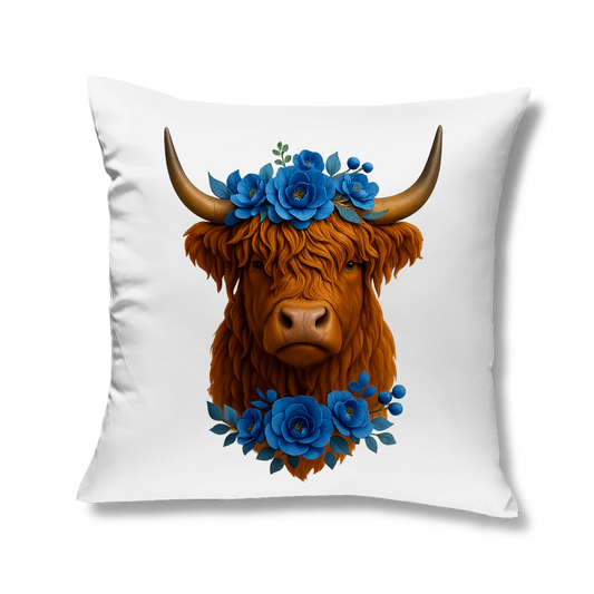Kopfkissen Hochlandrind blaue Blumen