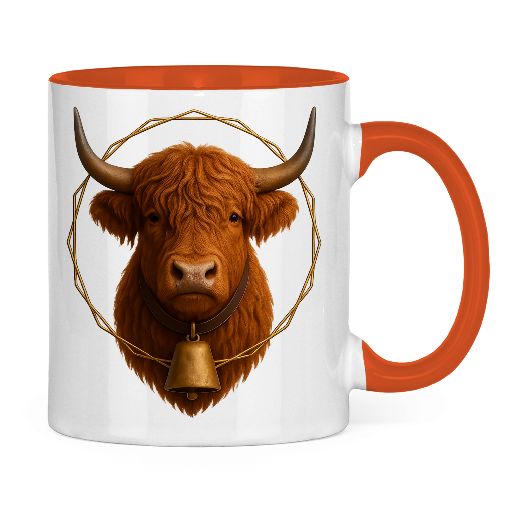 Tasse zweifarbig Hochlandrind mit Glocke