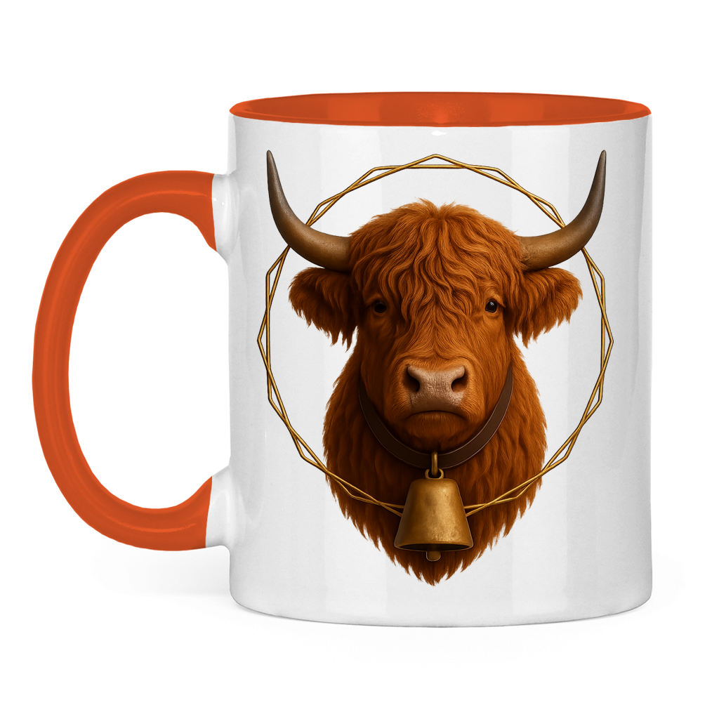 Tasse zweifarbig Hochlandrind mit Glocke