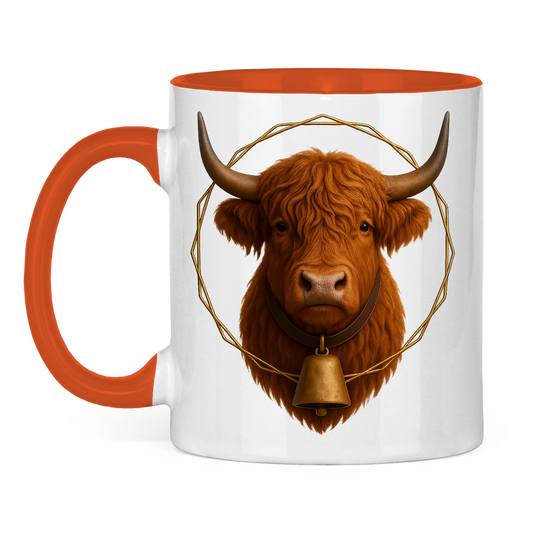 Tasse zweifarbig Hochlandrind mit Glocke