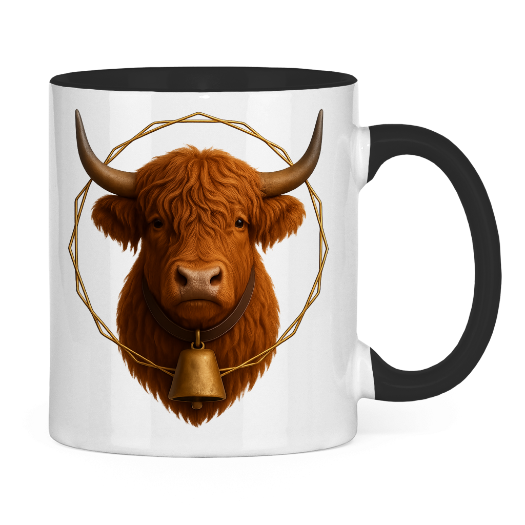 Tasse zweifarbig Hochlandrind mit Glocke