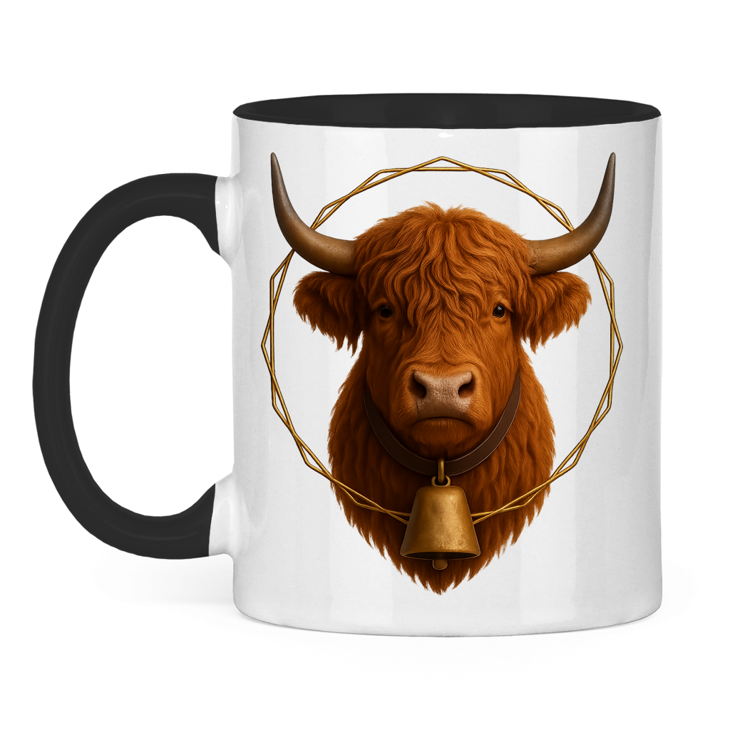 Tasse zweifarbig Hochlandrind mit Glocke