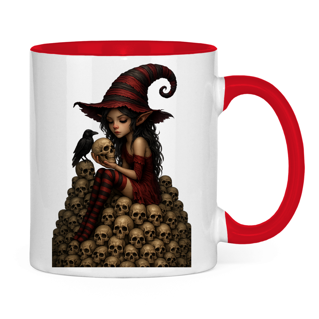 Tasse zweifarbig Elfe auf Schädelberg