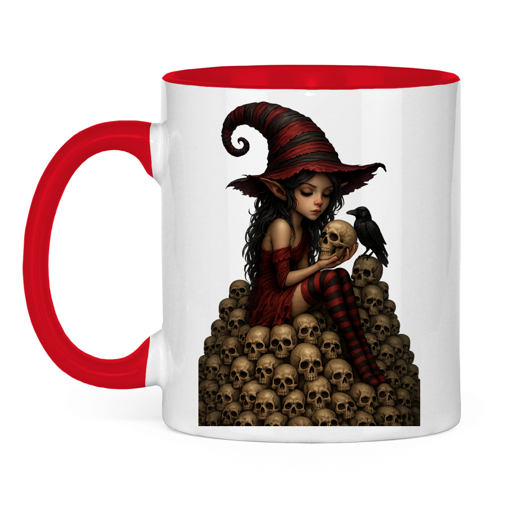 Tasse zweifarbig Elfe auf Schädelberg