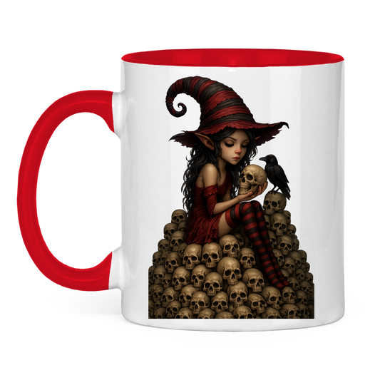 Tasse zweifarbig Elfe auf Schädelberg