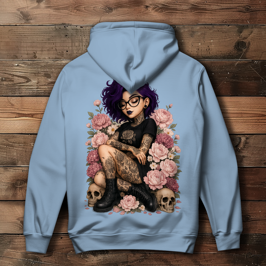 Damen Hoodie Tattoofrau auf Blumen