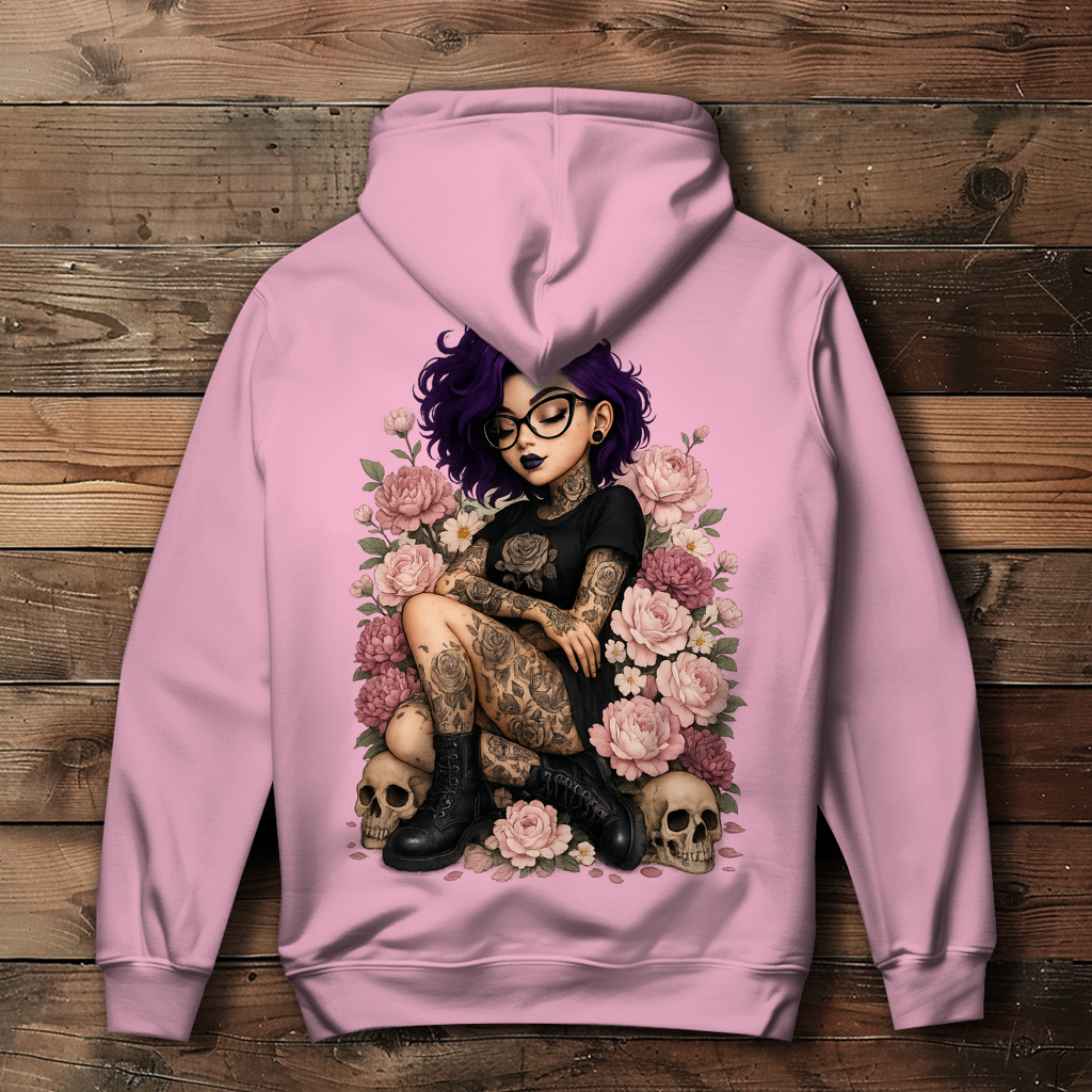Damen Hoodie Tattoofrau auf Blumen