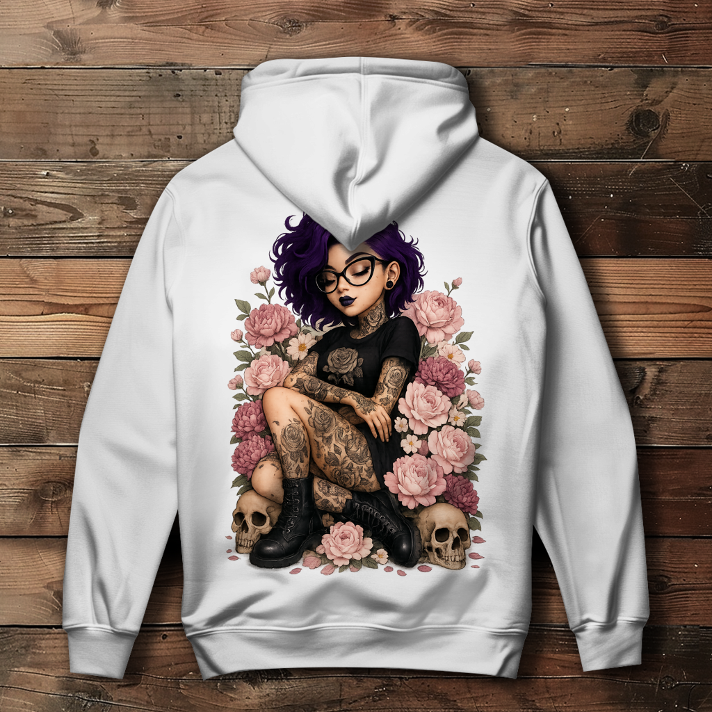 Damen Hoodie Tattoofrau auf Blumen