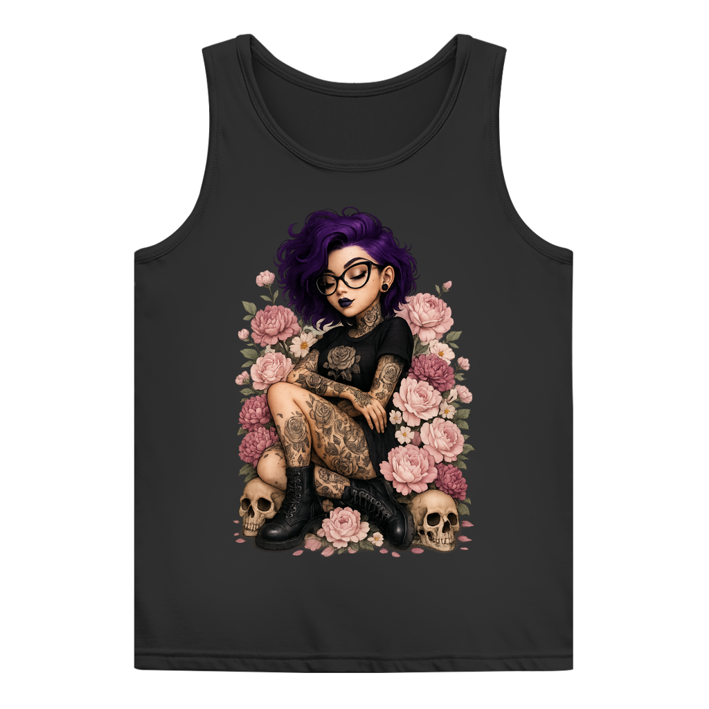 Damen Basic Tank Top Tattoofrau auf Blumen