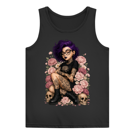 Damen Basic Tank Top Tattoofrau auf Blumen