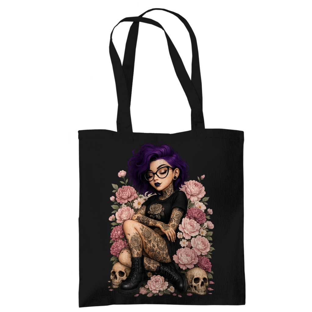 Tragetasche Tattoofrau auf Blumen