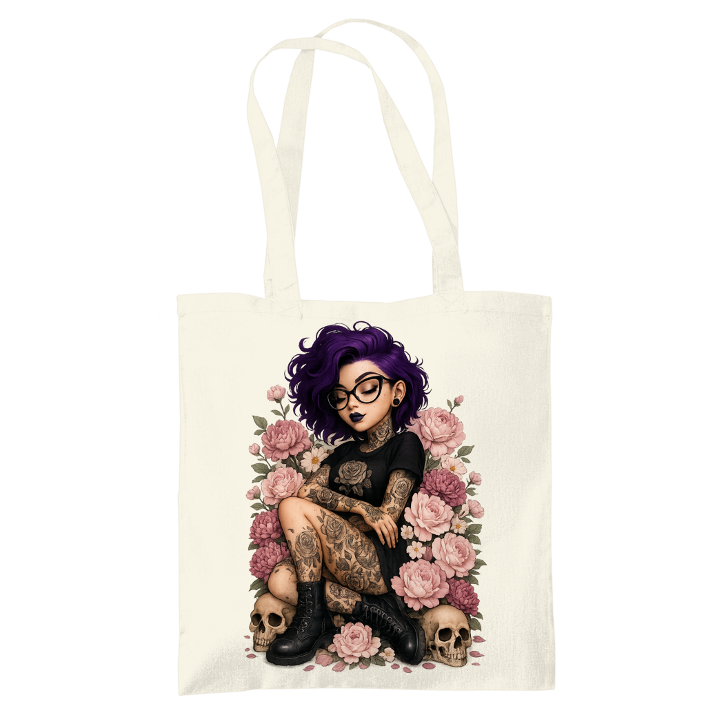 Tragetasche Tattoofrau auf Blumen