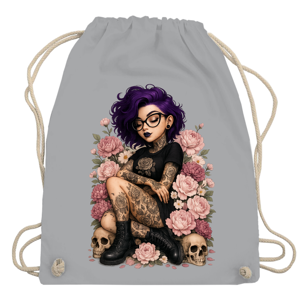 Turnbeutel Tattoofrau auf Blumen