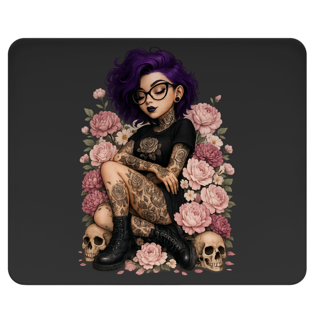 Mousepad Tattoofrau auf Blumen