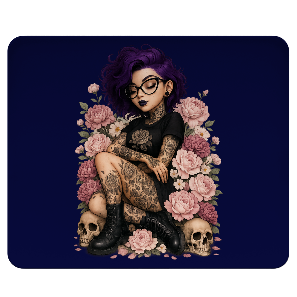 Mousepad Tattoofrau auf Blumen